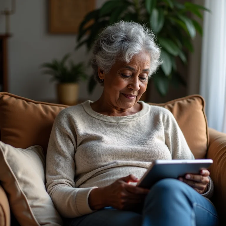 Mulher negra consultando informações sobre contraindicações do chá herbal.