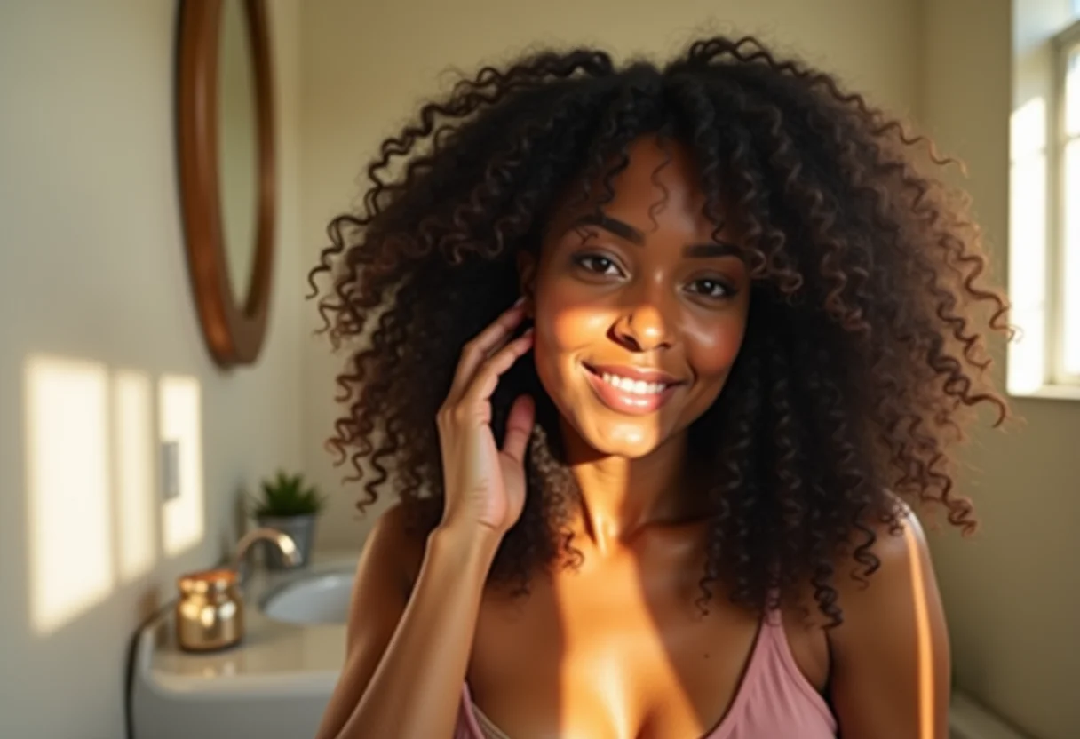 Mulher negra examina o cabelo em busca de piolhos