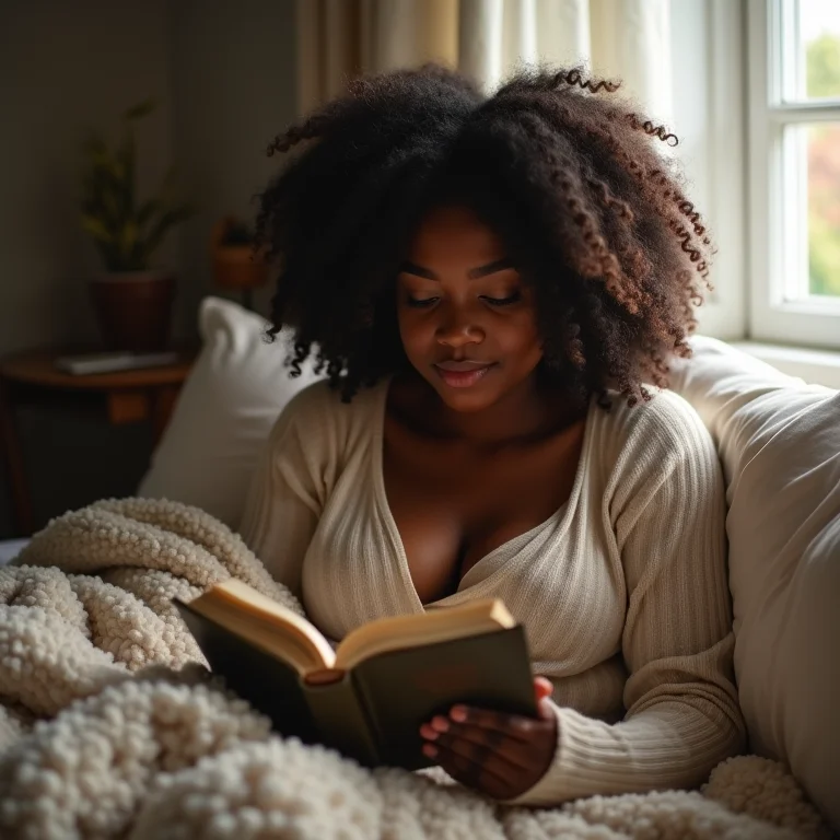 Mulher negra lendo contos de fadas