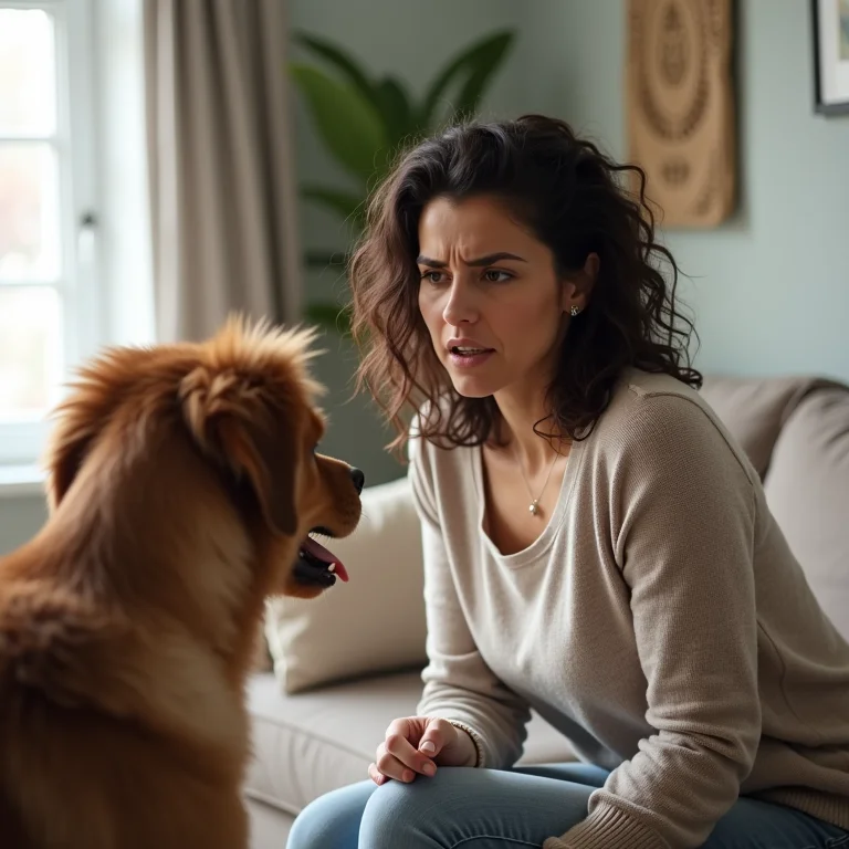 Mulher observando seu cachorro com preocupação, verificando sinais de envenenamento