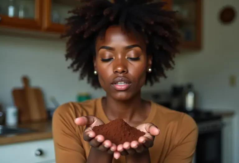 Mulher preocupada examinando alfarroba