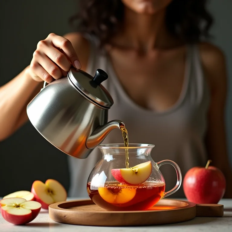 Mulher preparando chá com maçã Fuji