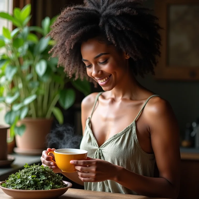 Mulher preparando chá de arruda