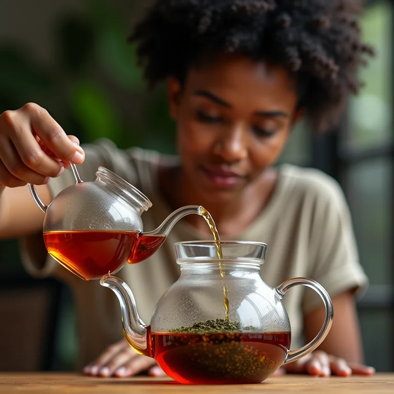 Mulher preparando chá em bule de vidro