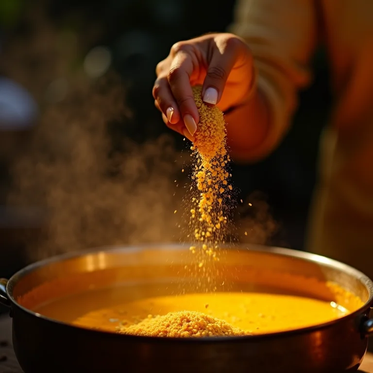 Mulher preparando curry com feno grego em uma panela