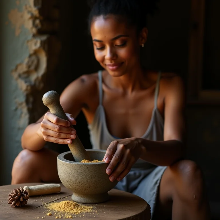 Mulher preparando remédio tradicional com poejo