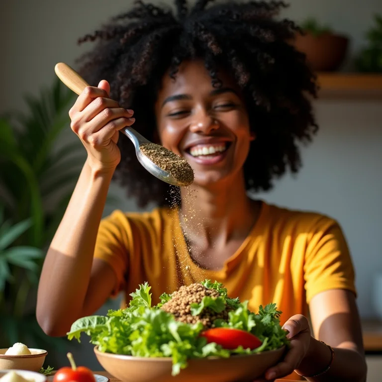 Mulher preparando salada com sumagre
