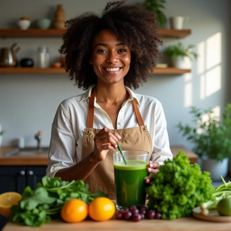 Mulher preparando suco detox com azedinha