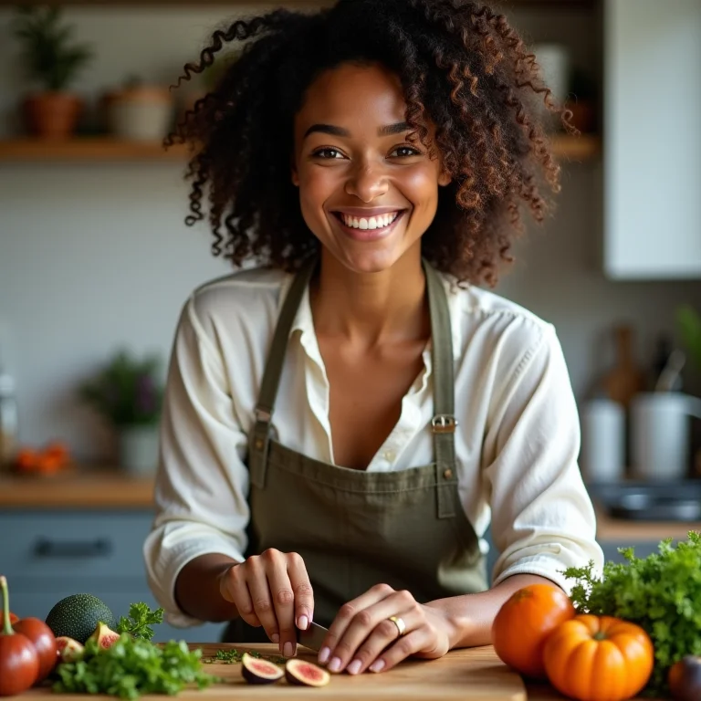Mulher preparando vinagrete com ingredientes sazonais