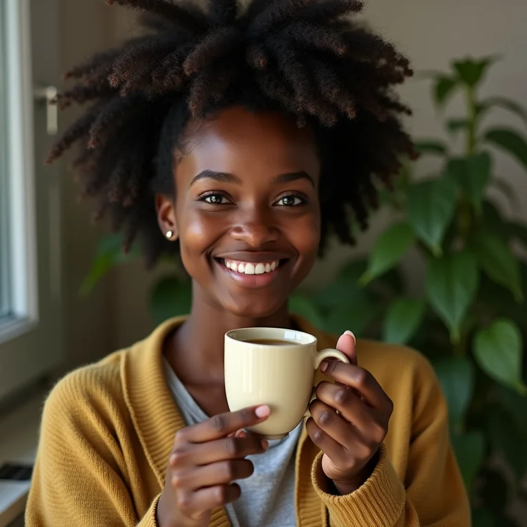 Mulher relaxada segurando xícara de chá de catnip