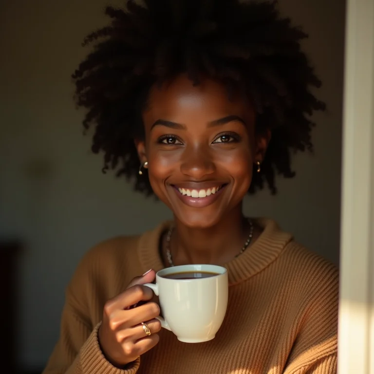 Mulher relaxada tomando chá de ameixa preta para aliviar a constipação