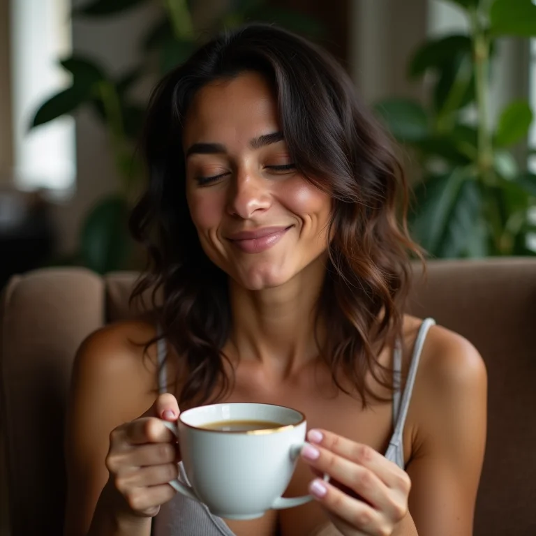 Mulher relaxando com chá de erva cidreira