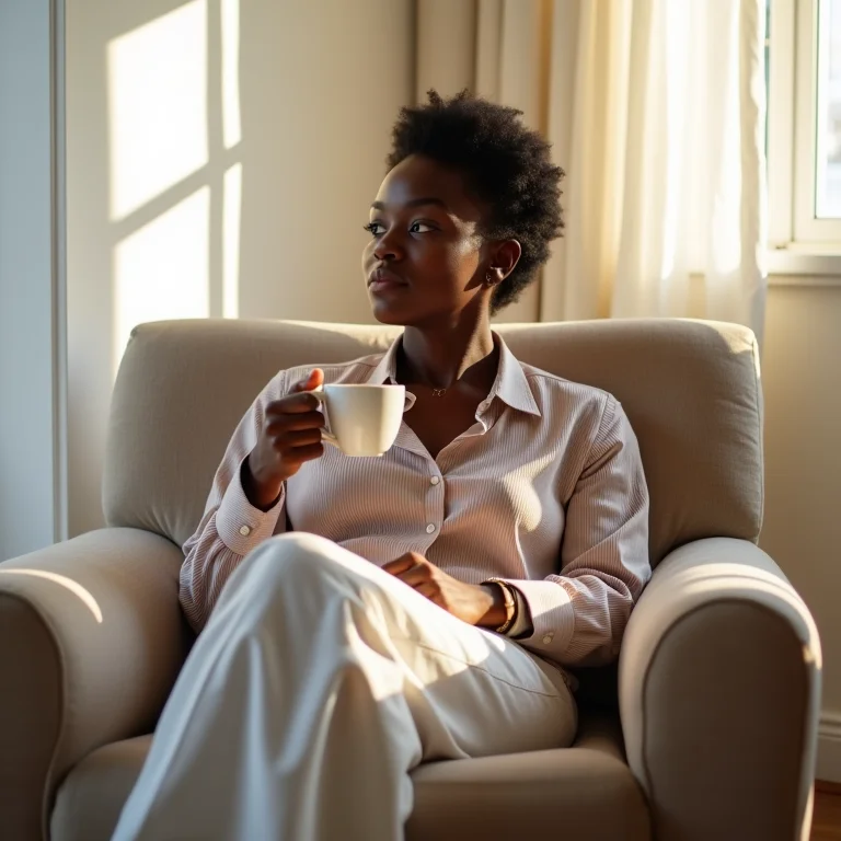 Mulher relaxando com chá de lavanda