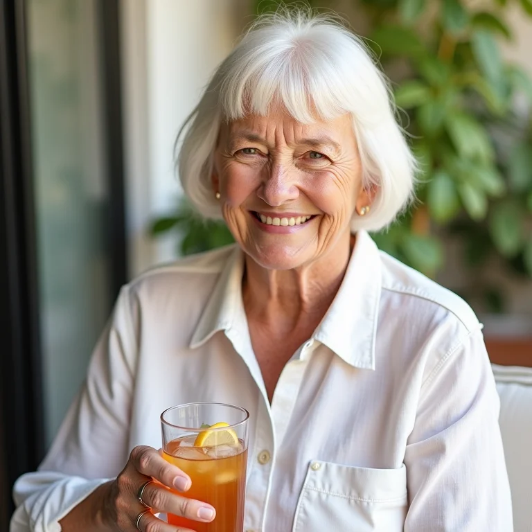 Mulher relaxando com chá gelado em um dia ensolarado