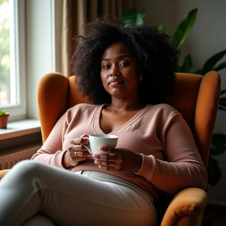 Mulher relaxando com xícara de chá