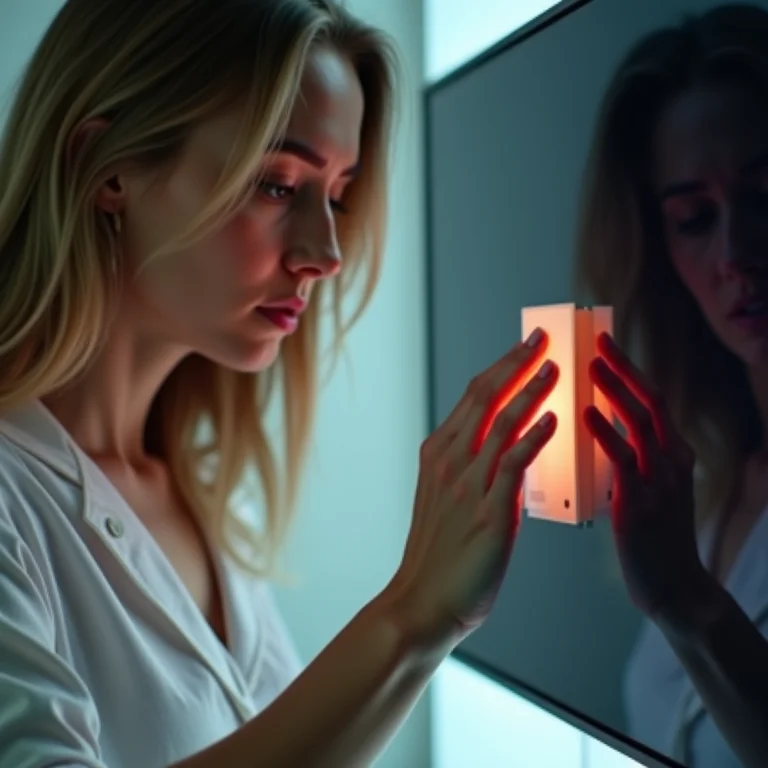 Mulher removendo mancha persistente da tela OLED.