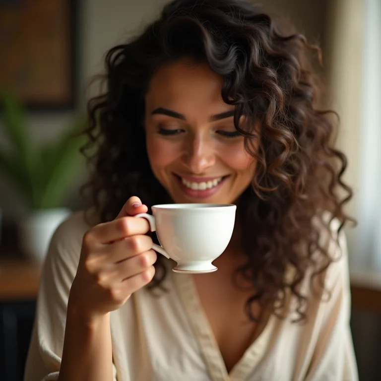 Mulher saboreando uma xícara de chá