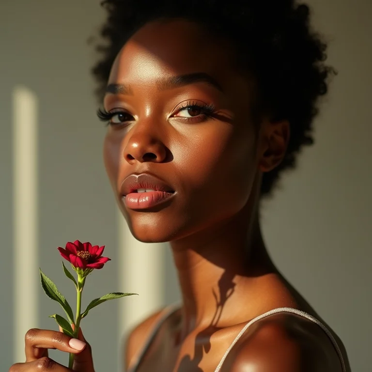 Mulher segurando um galho de arruda, apreciando seus benefícios