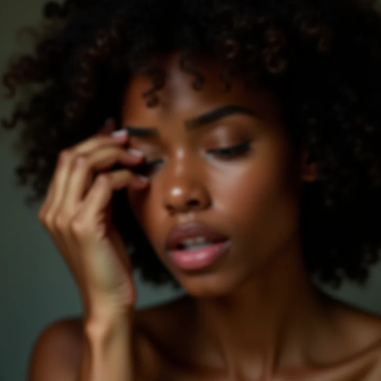 Mulher sentindo dor nos olhos após usar arruda