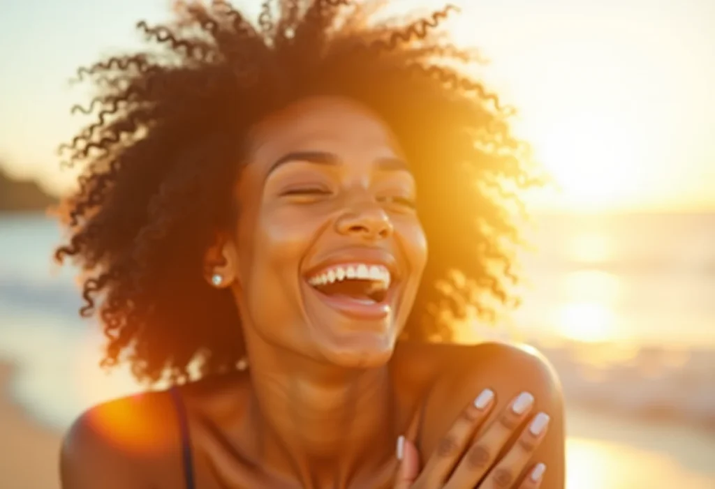 Mancha de protetor solar? Truques INFALÍVEIS para remover AGORA Mulher sorrindo aplicando protetor solar na praia
