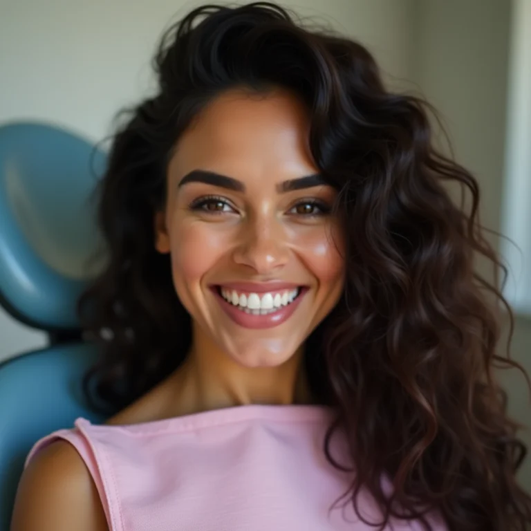 Mulher sorrindo após clareamento dental.