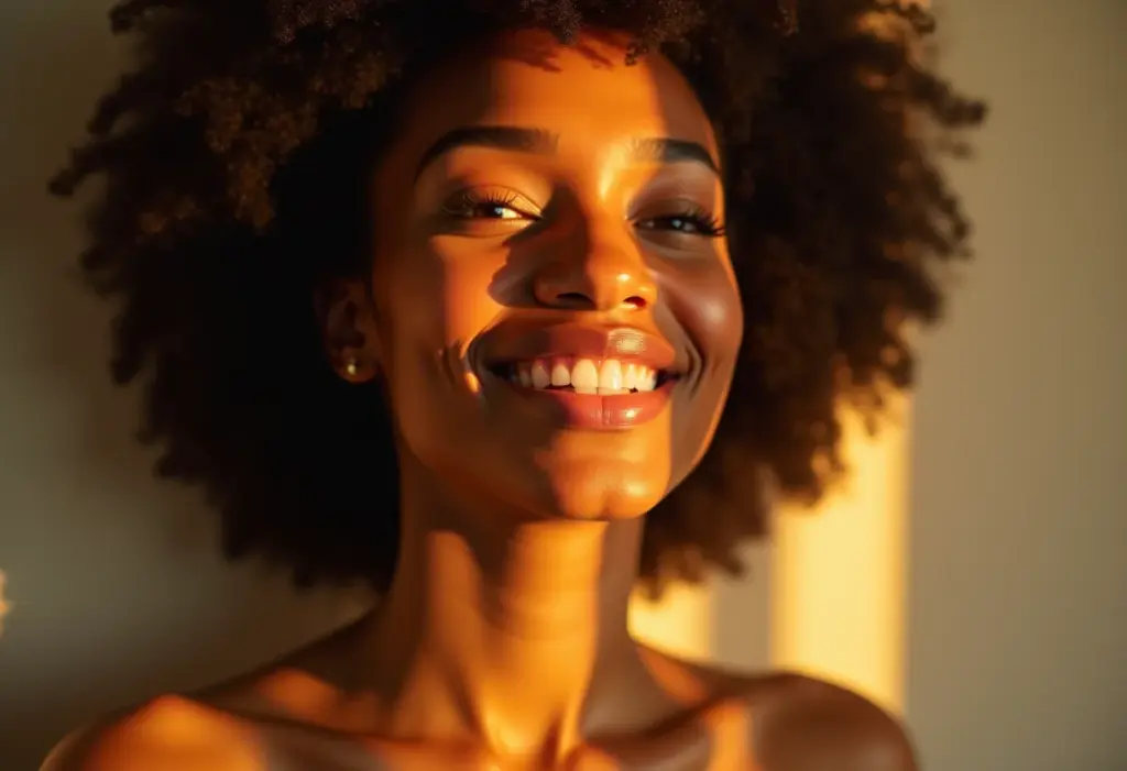 Mulher sorrindo com energia e vitalidade