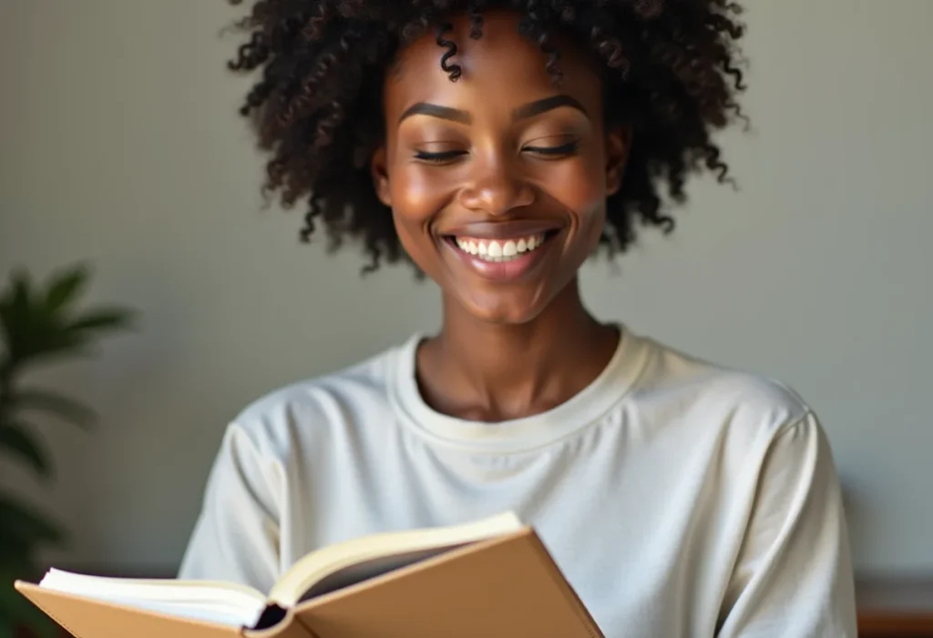 Mulher sorrindo enquanto organiza sua agenda para emagrecer sem estresse