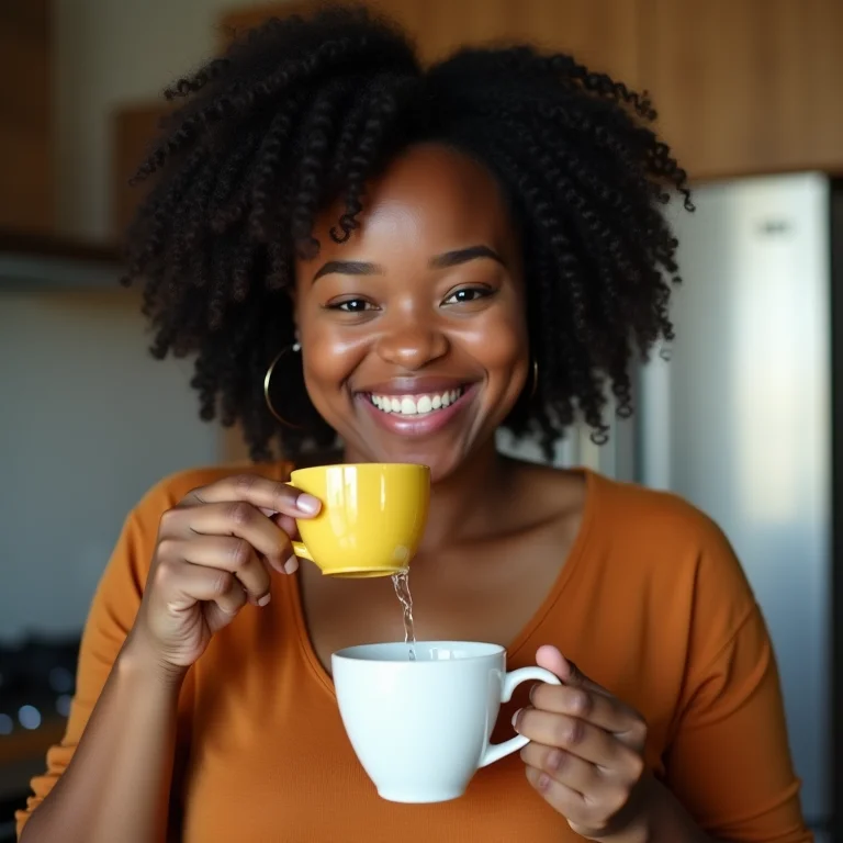 Mulher sorrindo enquanto prepara chá de limão