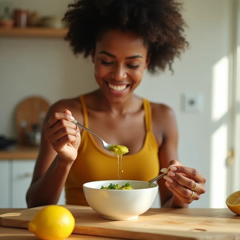 Mulher testando o vinagrete e neutralizando a acidez