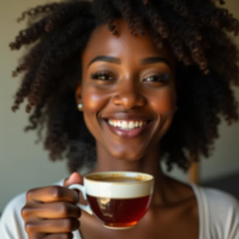 Mulher tomando chá preto com gráfico de controle de açúcar no sangue