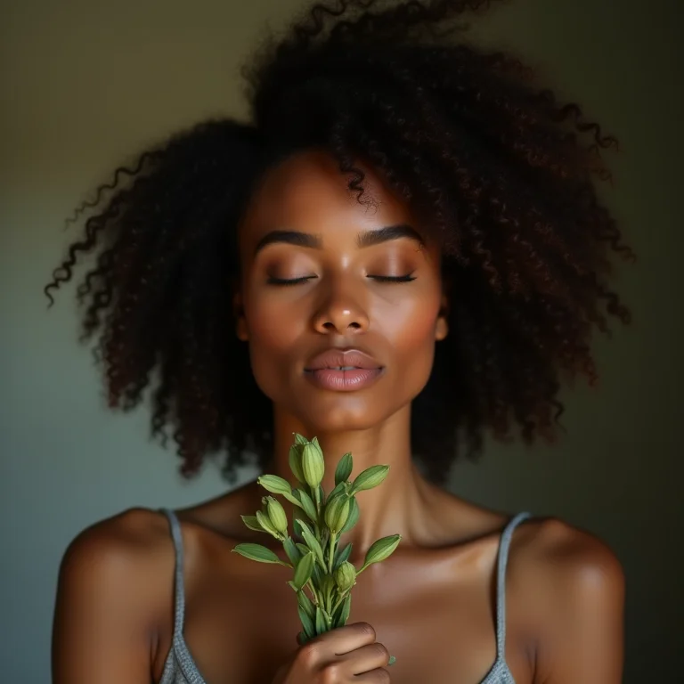 Mulher usando arruda para proteção energética