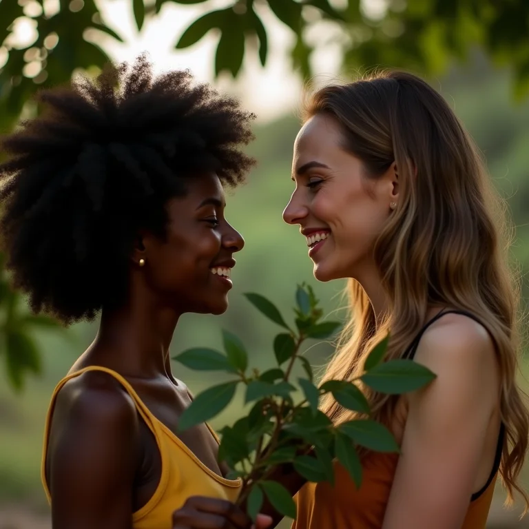 Mulheres admirando aroeira