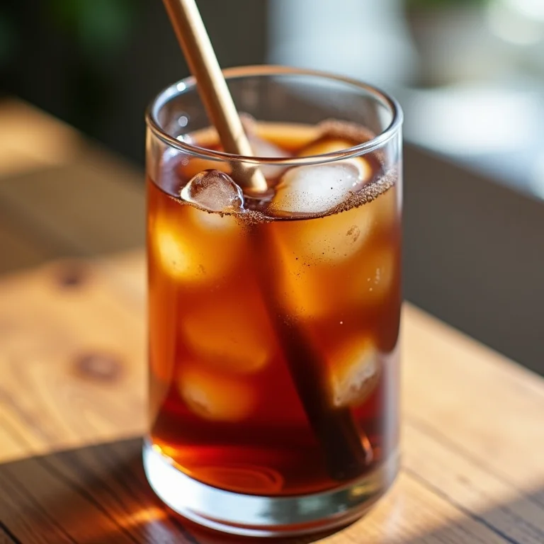 Nutella sendo misturada em chá gelado com uma vareta de vidro.