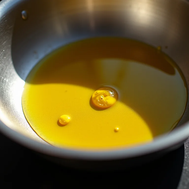 Óleo quente pronto para fritar o alho.