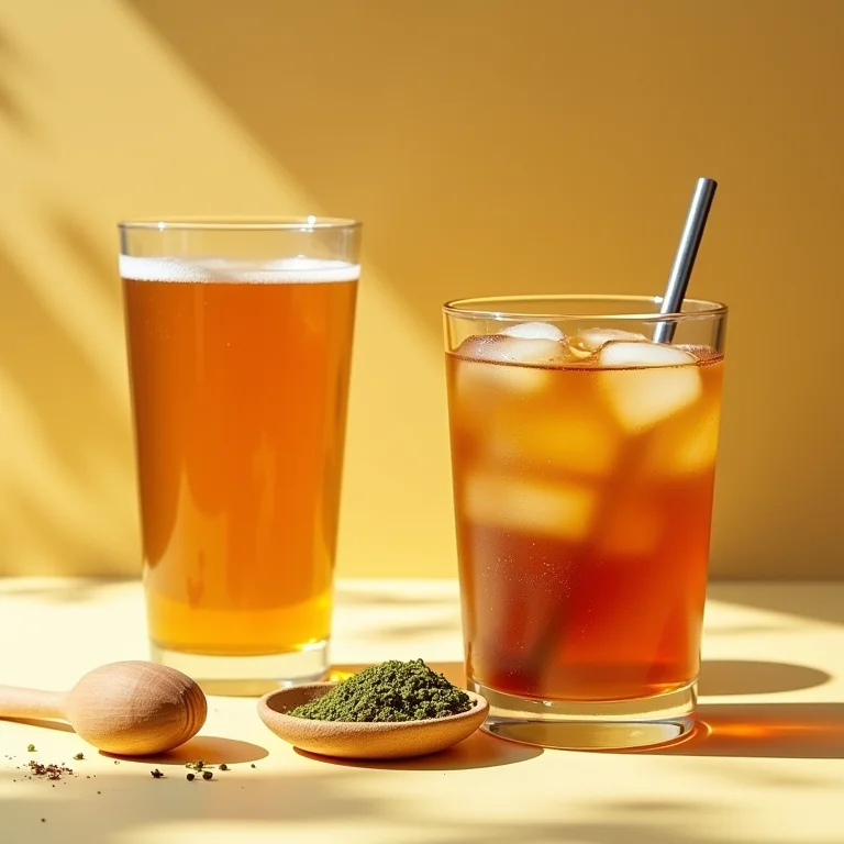 Opções saudáveis para adoçar o chá gelado, como mel, agave e stevia.