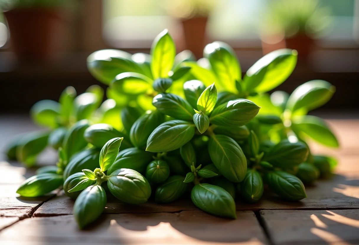 Orégano e manjericão frescos juntos em close-up.