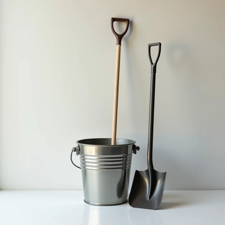 Pá e balde para limpeza de lareira