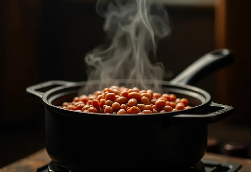 Cozinhar feijão rápido: O truque INACREDITÁVEL que ninguém te conta Panela de feijão cozinhando no fogão a lenha