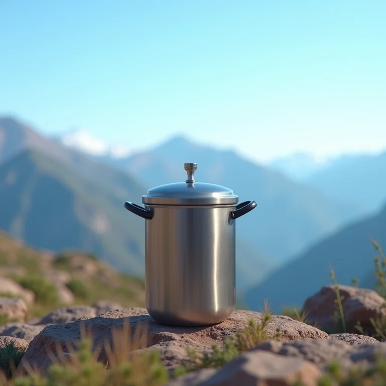 Panela de pressão em frente a montanhas