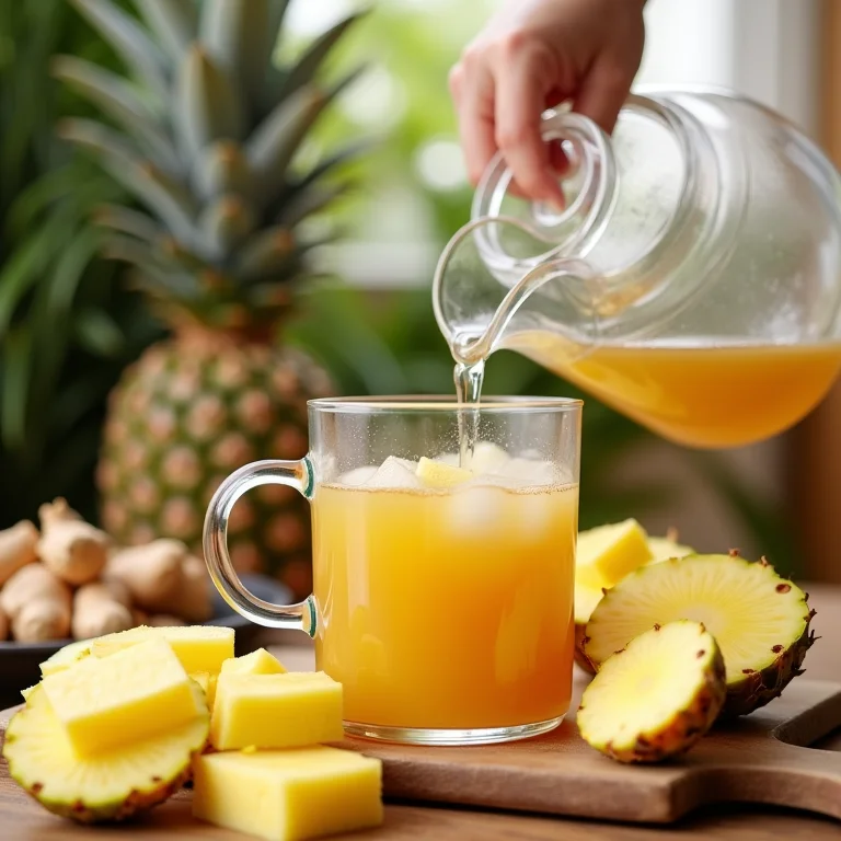 Passo a passo da preparação do chá de abacaxi com gengibre