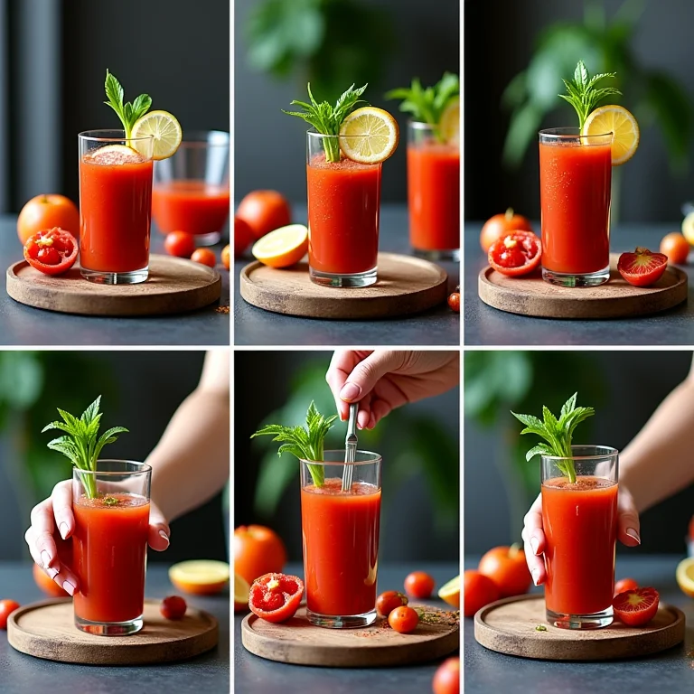 Passo a passo da receita de Bloody Mary de chá com ingredientes frescos e elegantes