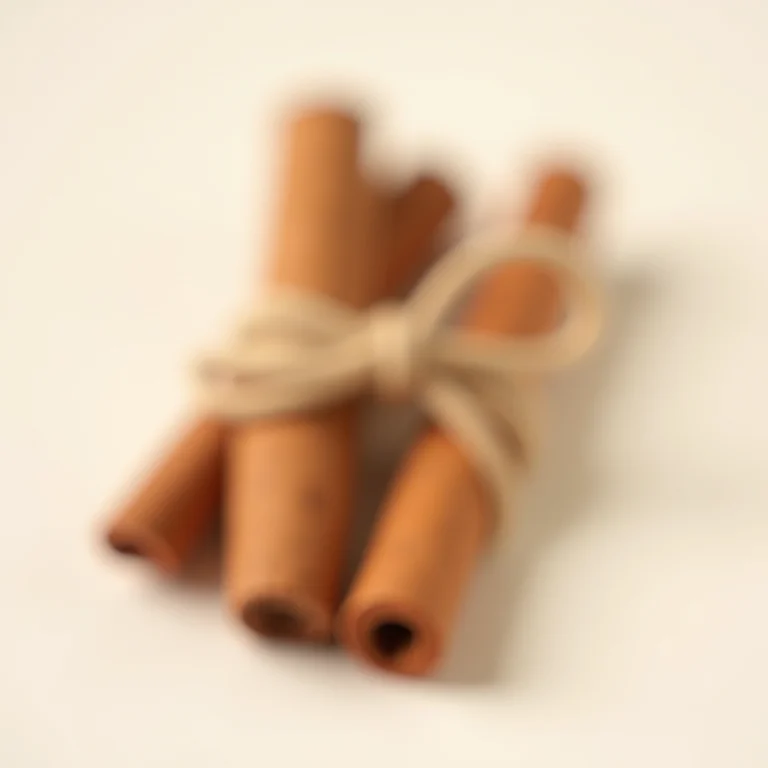 Paus de canela amarrados com barbante sobre fundo claro.