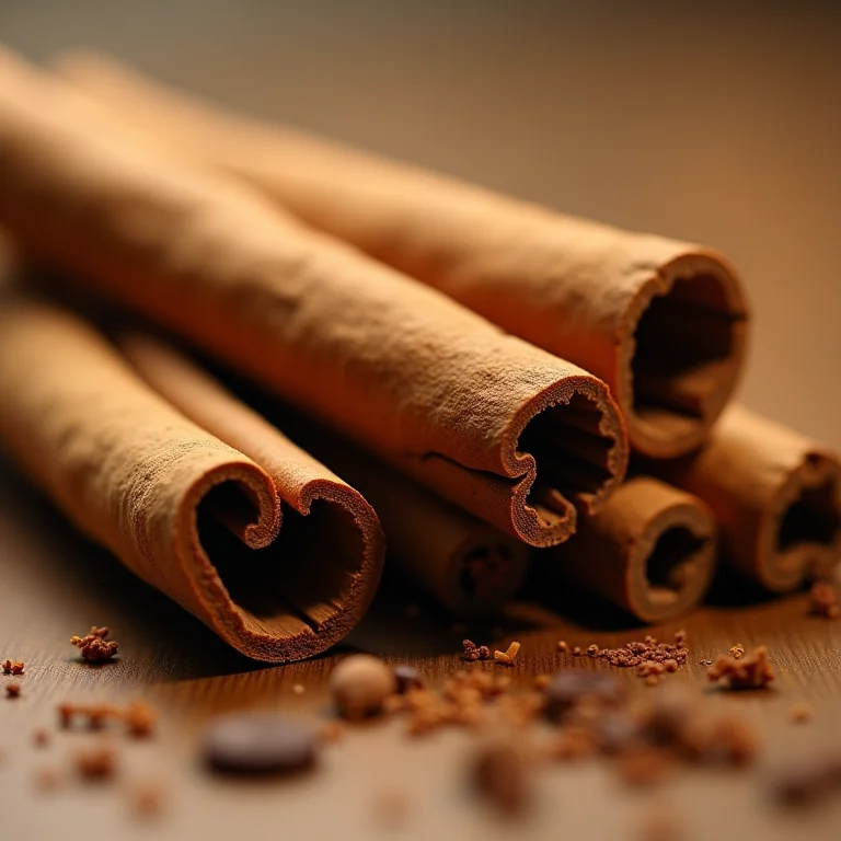 Paus de canela com detalhes da casca e cor