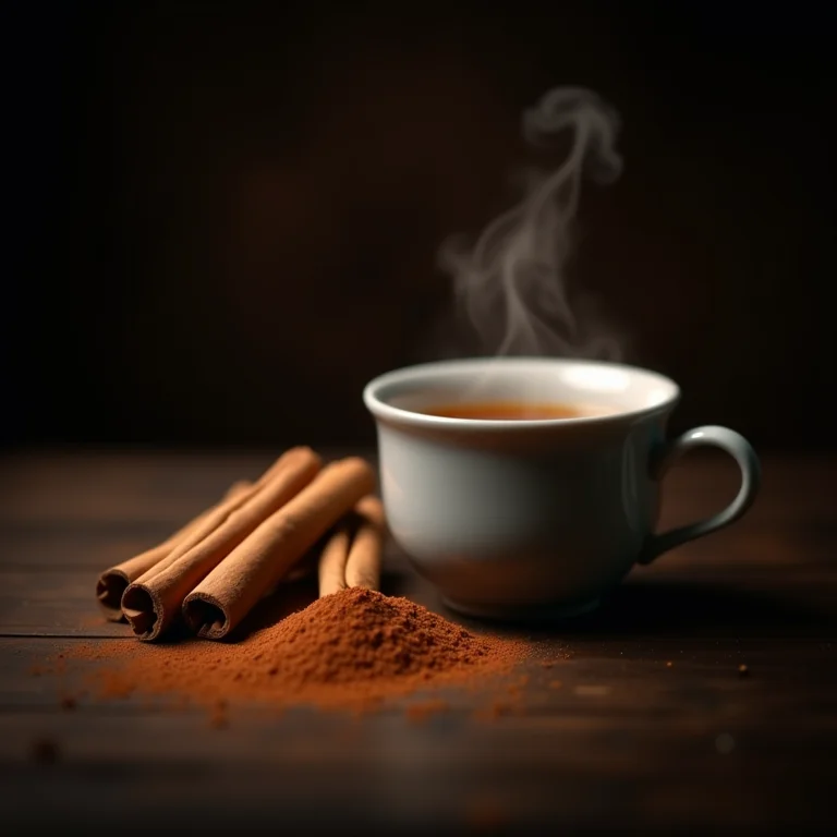 Paus de canela e chá de canela fumegante.