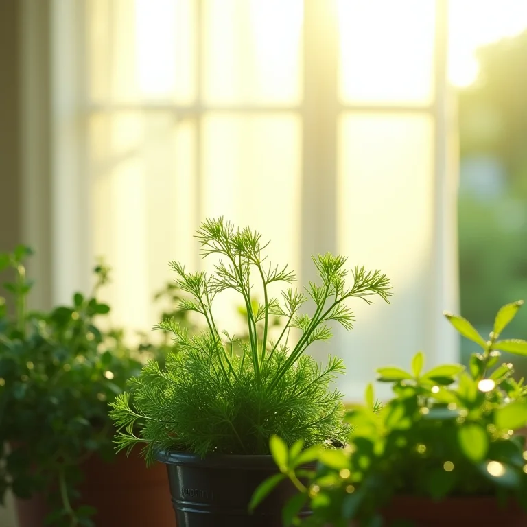 Pequeno jardim de ervas com endro.