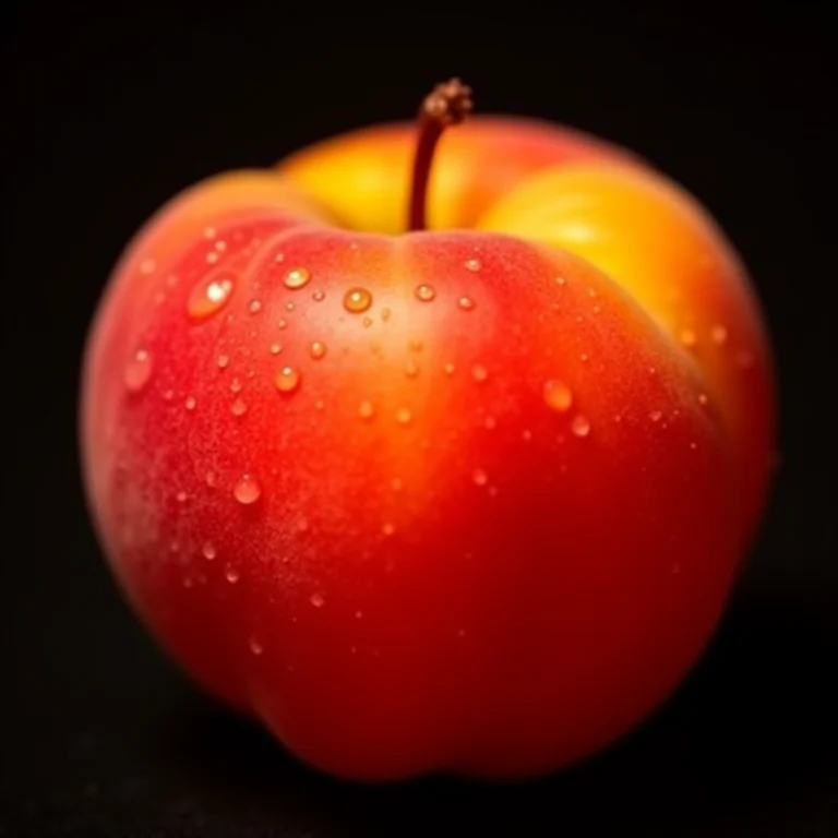 Pêssego fresco com gotas de água em close-up