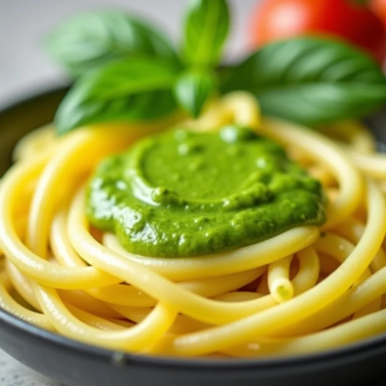 Pesto fresco sobre massa artesanal.