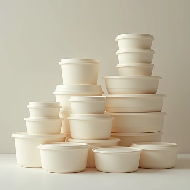 Pilhas de embalagens plásticas vazias representando o desperdício.