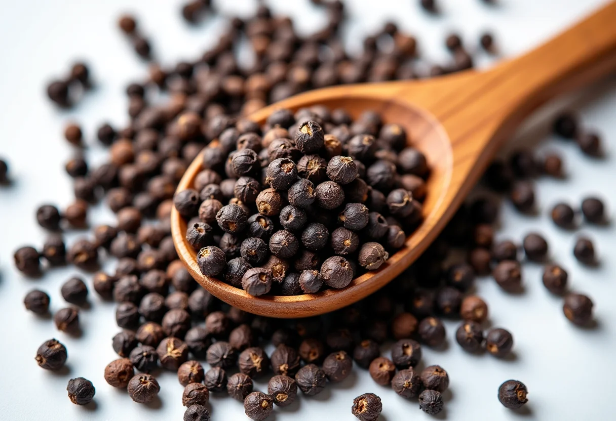 Pimenta do reino em grãos e moída em composição minimalista