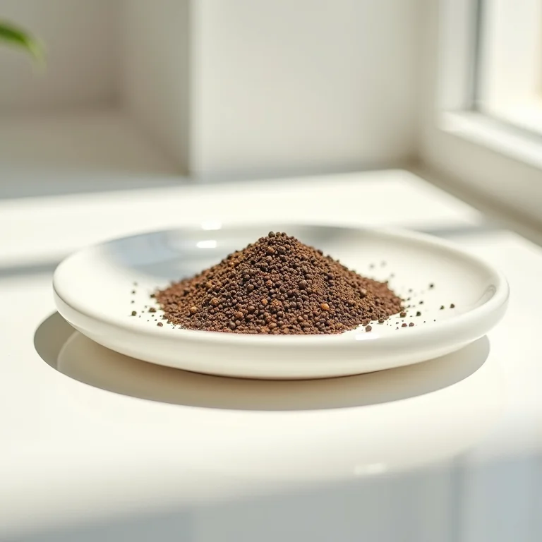 Pimenta do reino moída fresca em um prato branco.